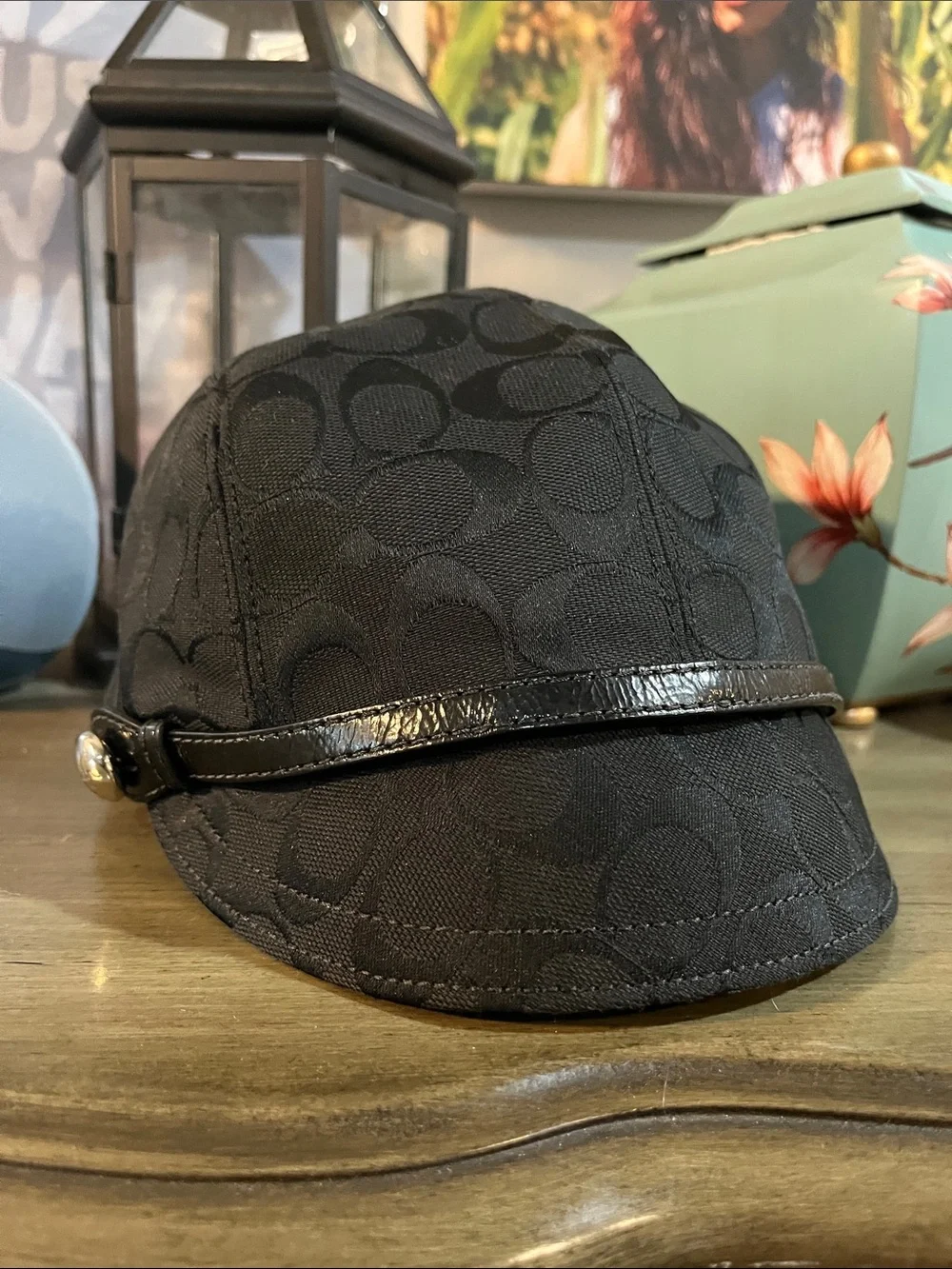 COACH VINTAGE Y2K KAREE SIGNATURE JACQUARD NEWSBOY BAKER BOY CAP BLACK SIZE M/L